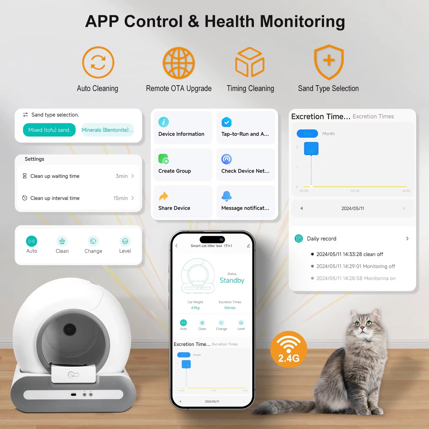 Automatic Cat Litter Box with App Control – Self-Cleaning, Odor-Free, Perfect for Multiple Large Cats