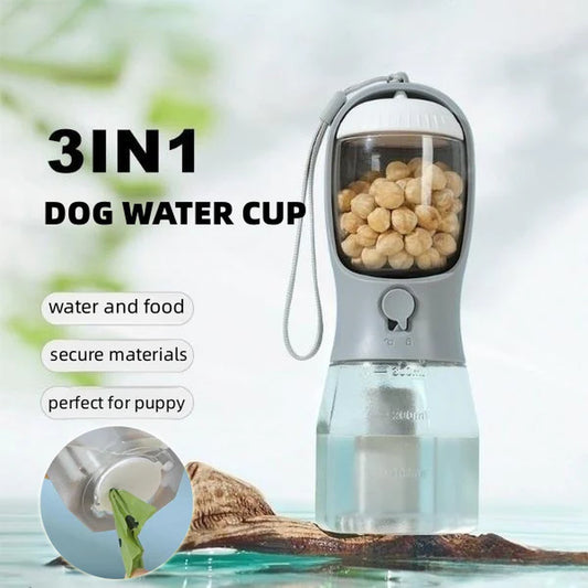 All-in-One Pet Water Cup – Dog Fountain + Treat Storage + Waste Bag